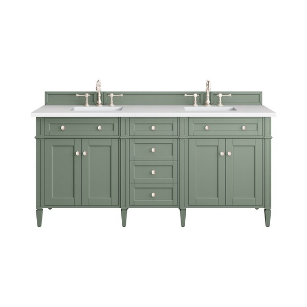 James Martin Vanities Brittany 72in Double Vanity, Smokey Celadon w/ 3 CM White Zeus Top 650-V72-SC-3WZ - main
